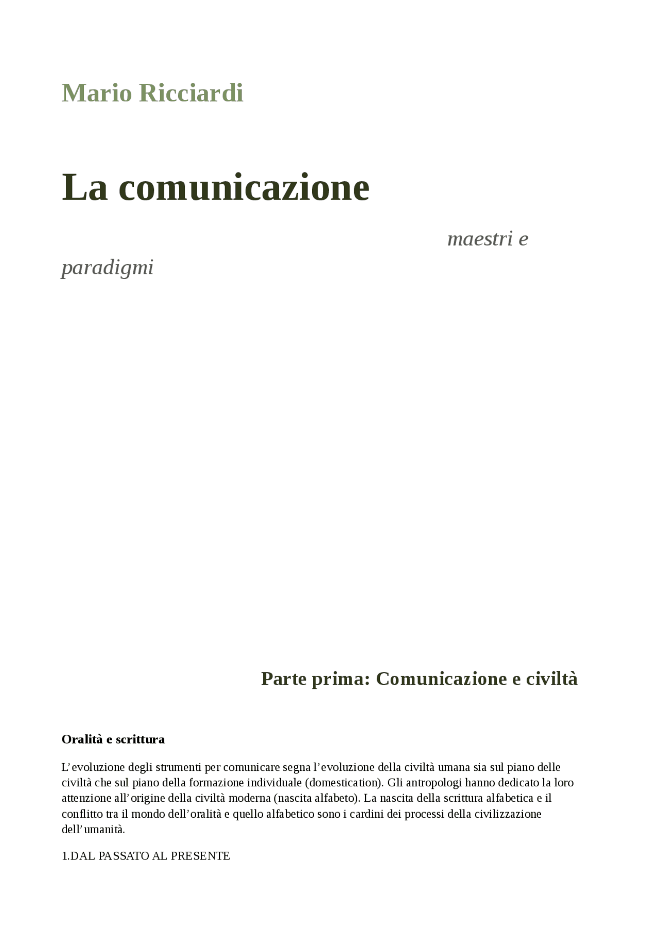 Mario Ricciardi, la comunicazione, maestri e paradigmi - Docsity