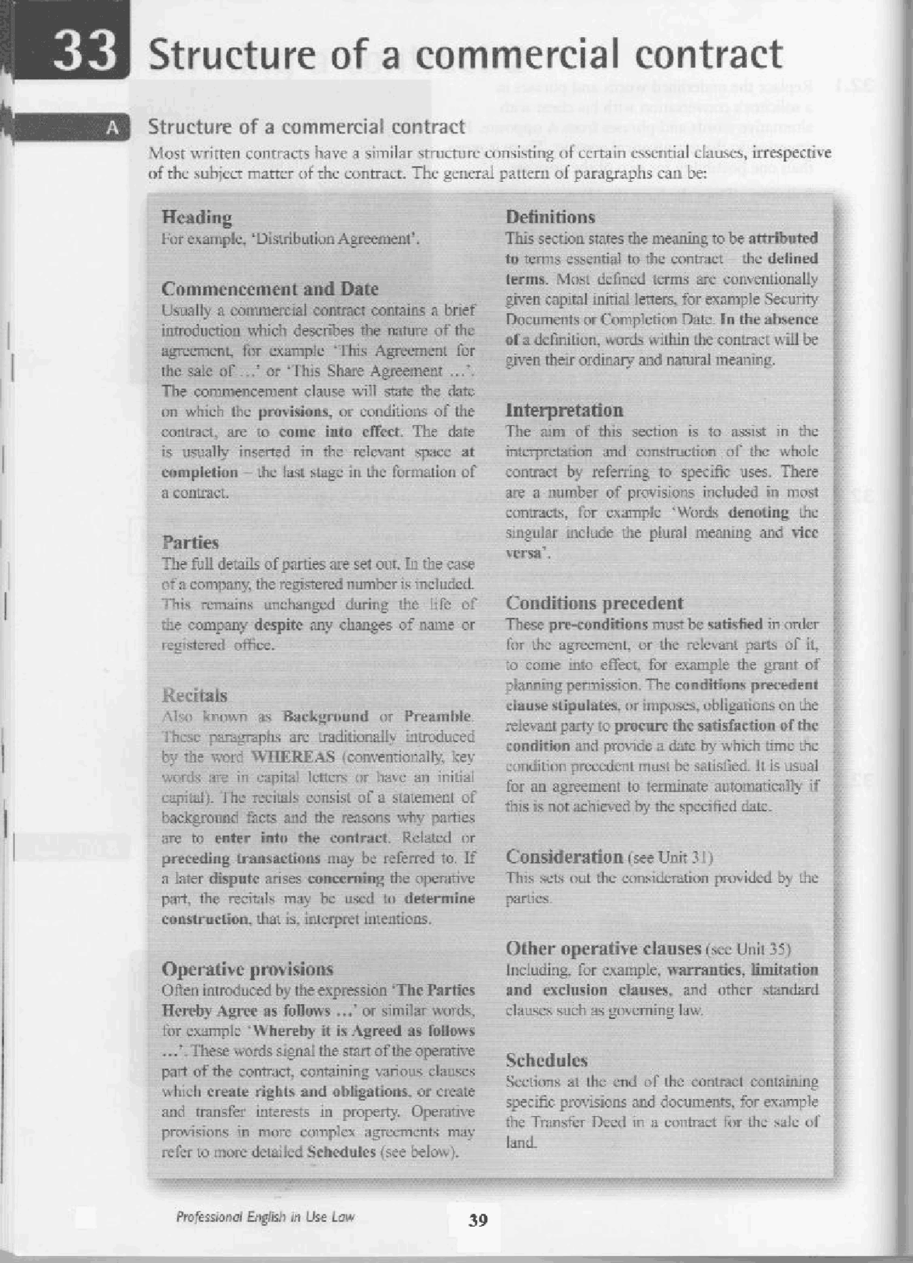 Commercial Contract structure - Docsity