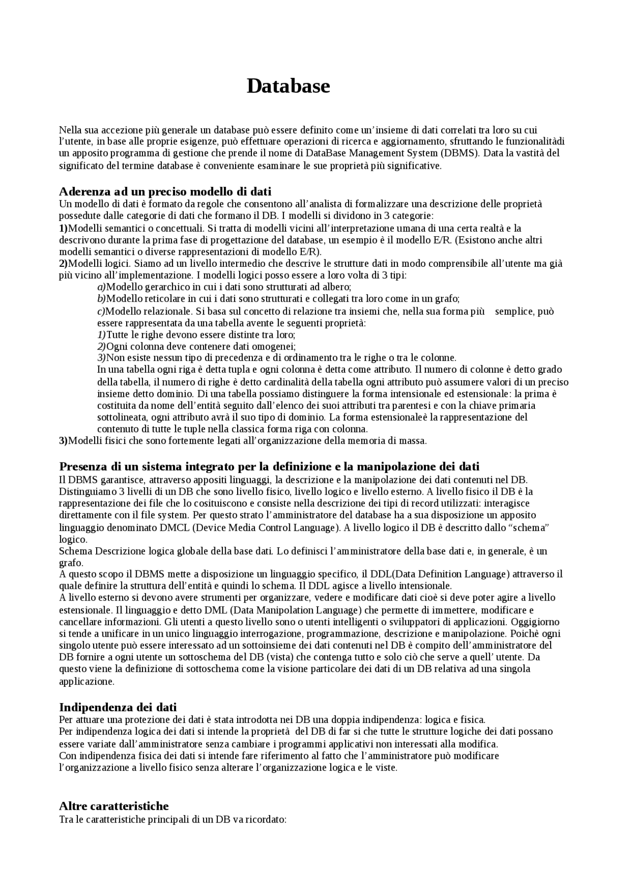 Database | Exams Mathematics | Docsity