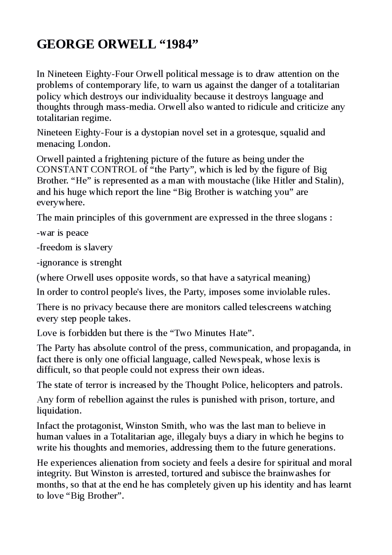 1984 Simple Text 1984 george orwell - Docsity