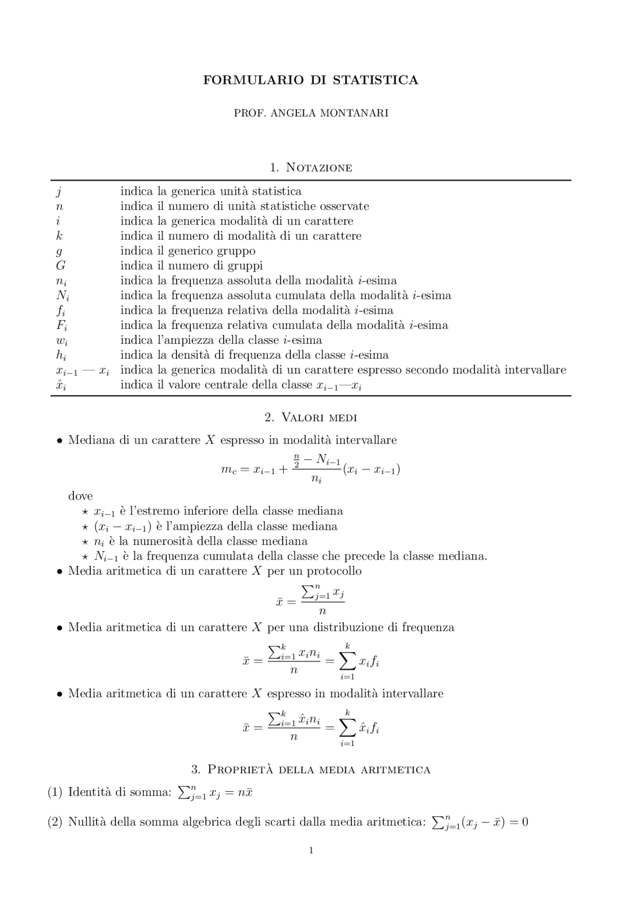 Formule statistiche principali - Docsity