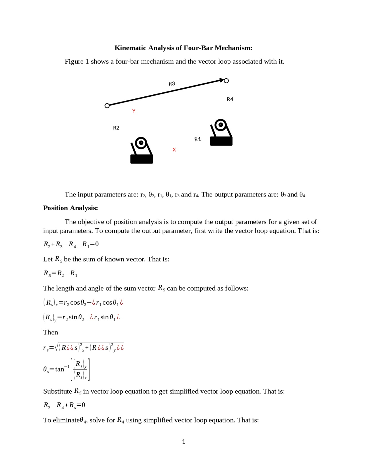 Kinematic Analysis of Four bar mechanism MEE 220 Study notes