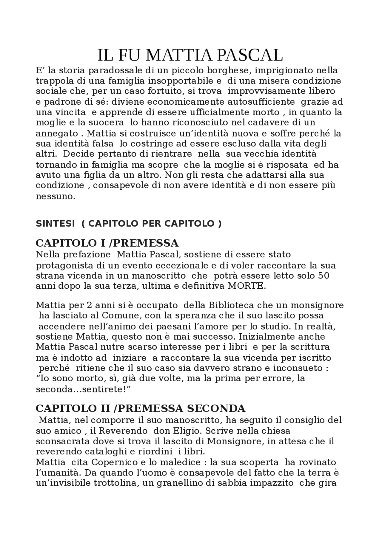 Il fu mattia pascal | Schemi e mappe concettuali di Letteratura ...