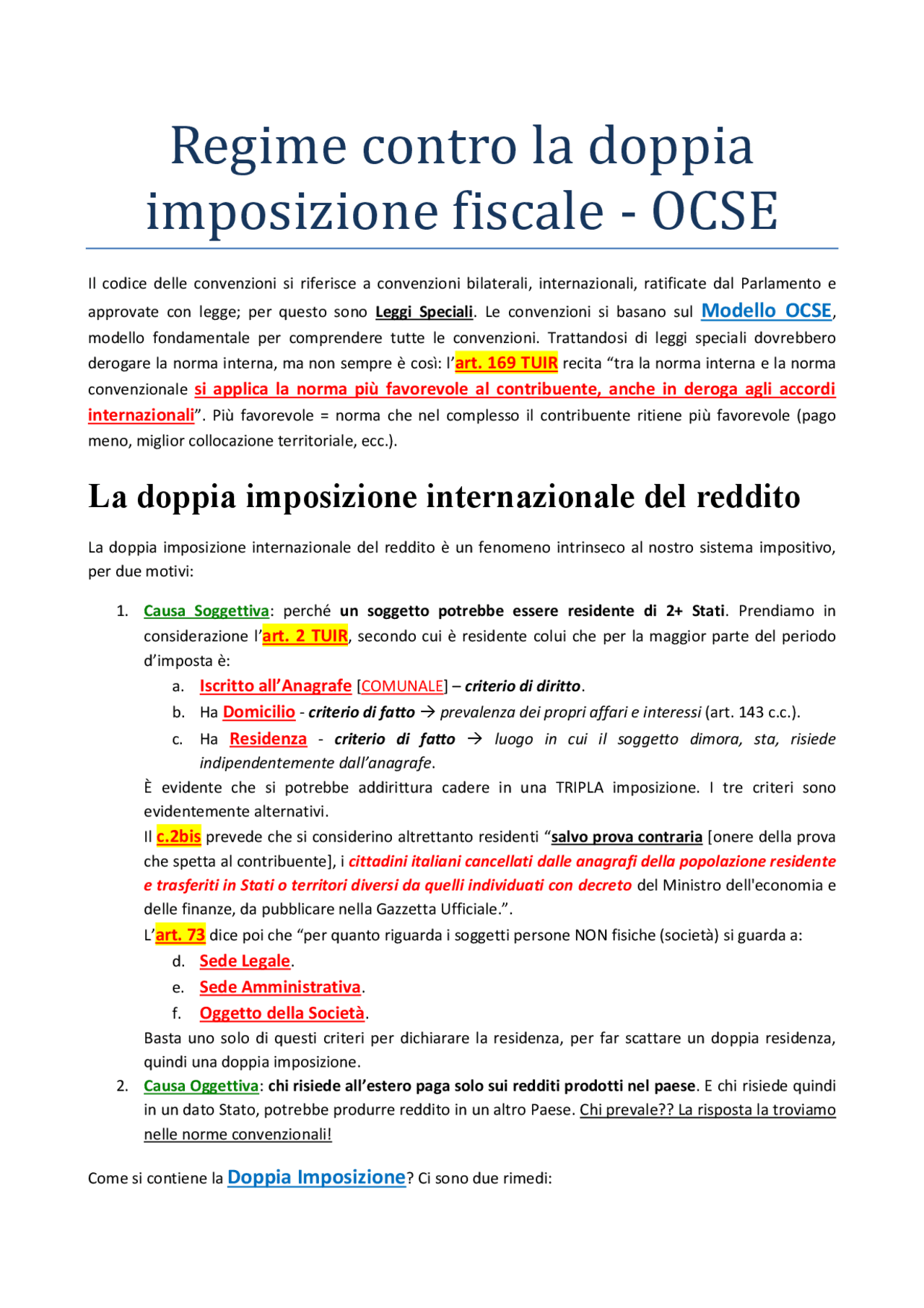 Appunti Di Diritto Tributario Internazionale Modello Contro La Doppia Appunti Di Diritto Tributario Internazionale Modello Contro La Doppia