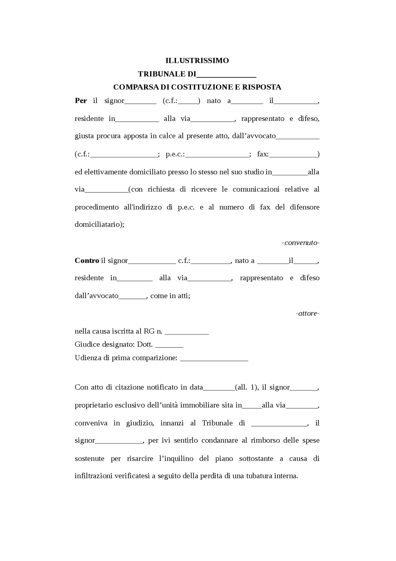 Comparsa Di Costituzione E Risposta Docsity comparsa-di-costituzione-e-risposta-docsity