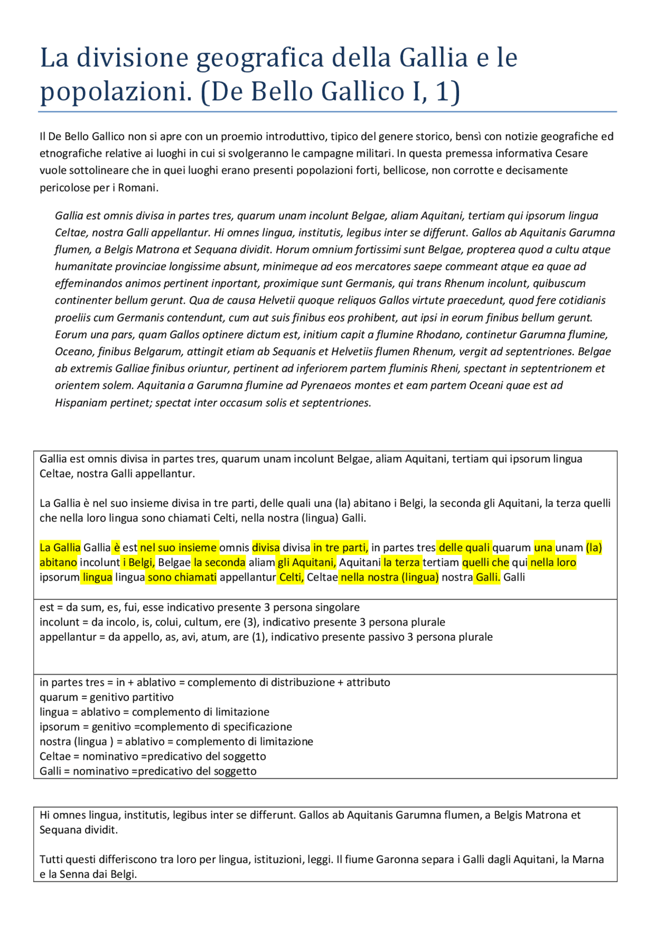 Traduzione letterale e analisi Cesare De bello Gallico 1,1 Docsity Traduzione letterale e analisi Cesare De bello Gallico 1,1 Docsity