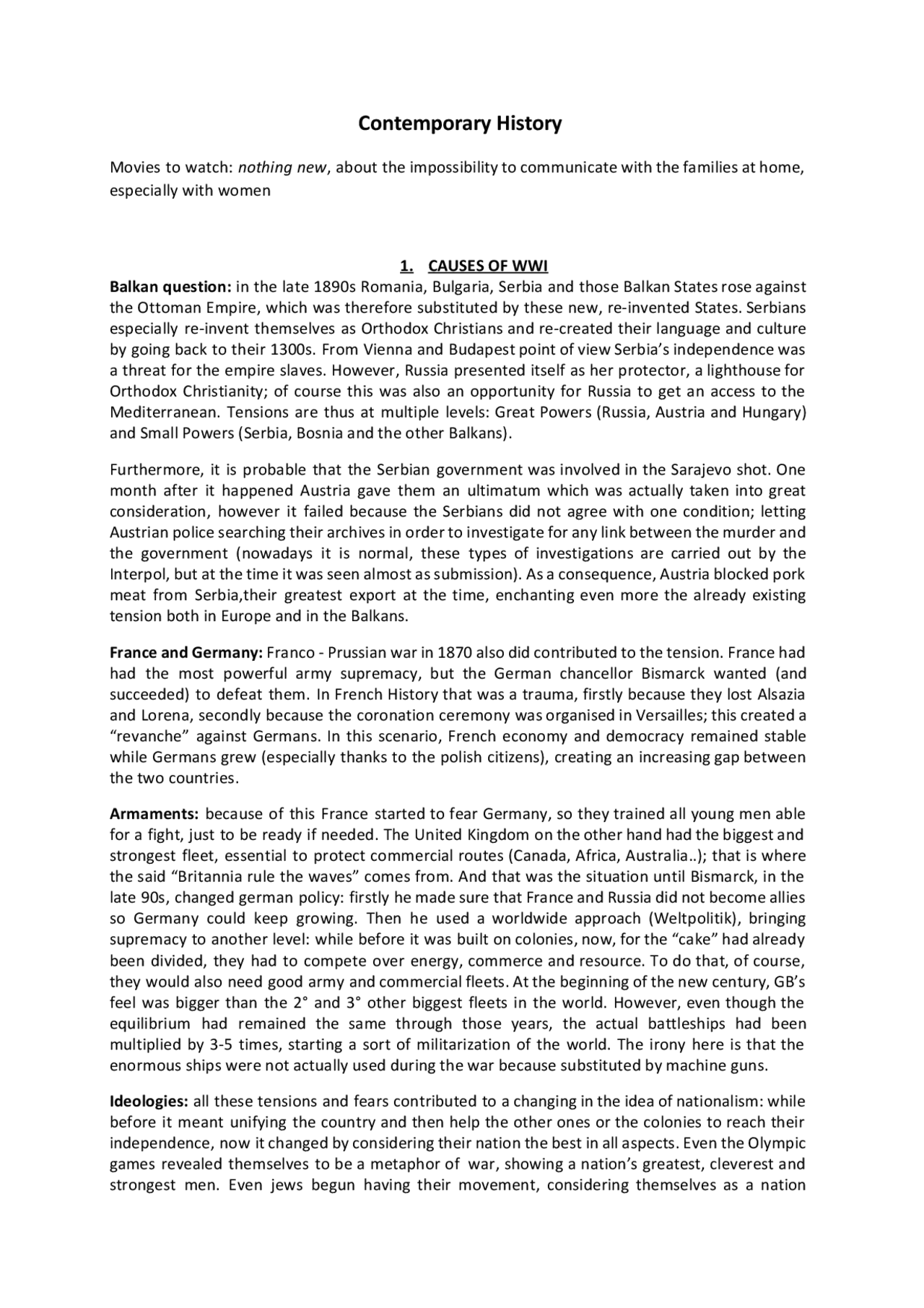 Contemporary history - Docsity