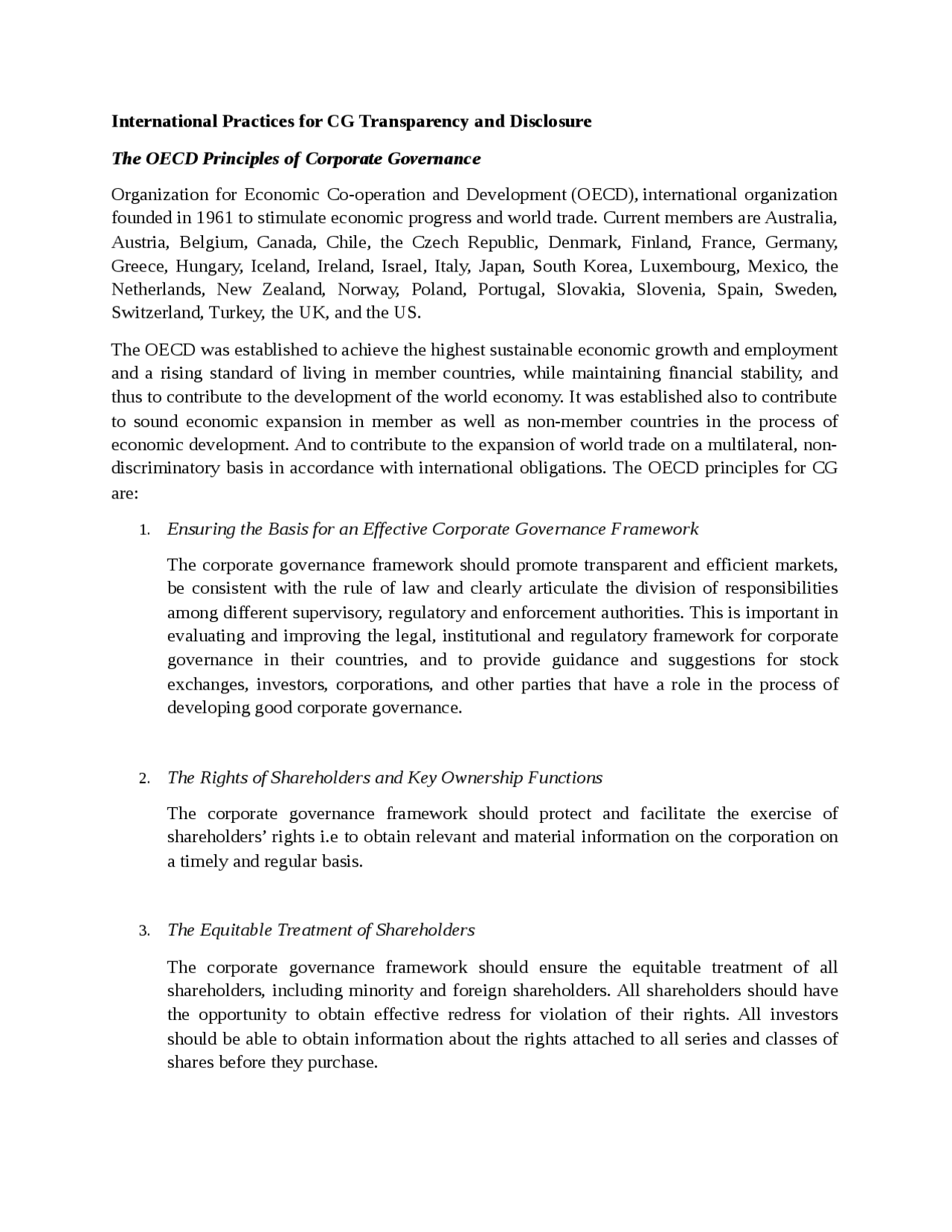 Disclosures and transparency is one of the principle of cg - Docsity