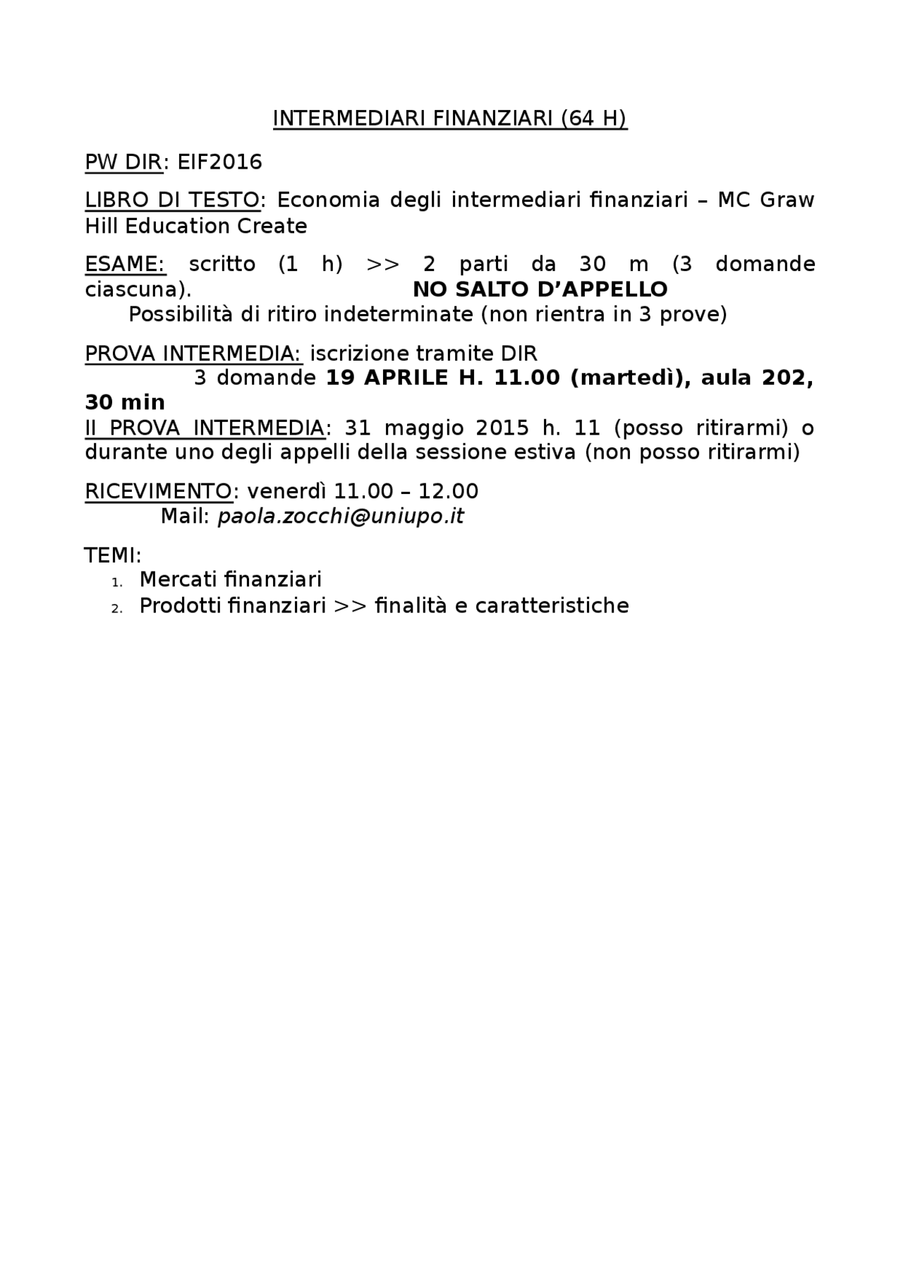 Intermediari finanziari prima parte Docsity