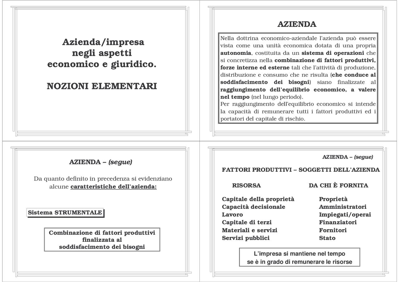 Azienda e impresa nell'aspetto economico e giuridico - Docsity