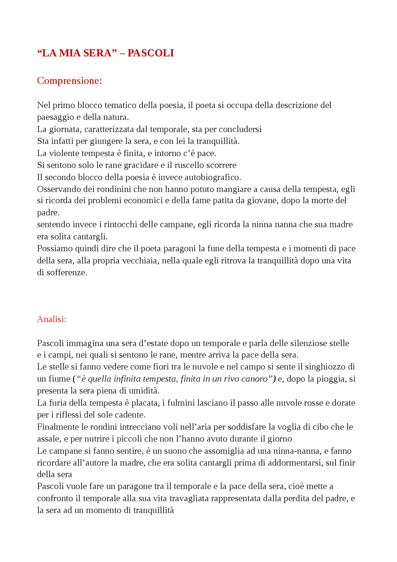 LA MIA SERA PASCOLI Docsity LA MIA SERA PASCOLI Docsity