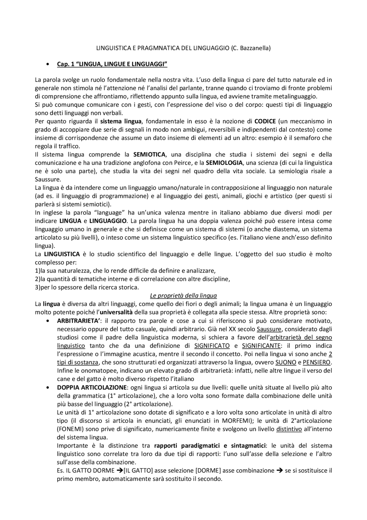 Linguistica e pragmatica del linguaggio – Bazzanella - Docsity