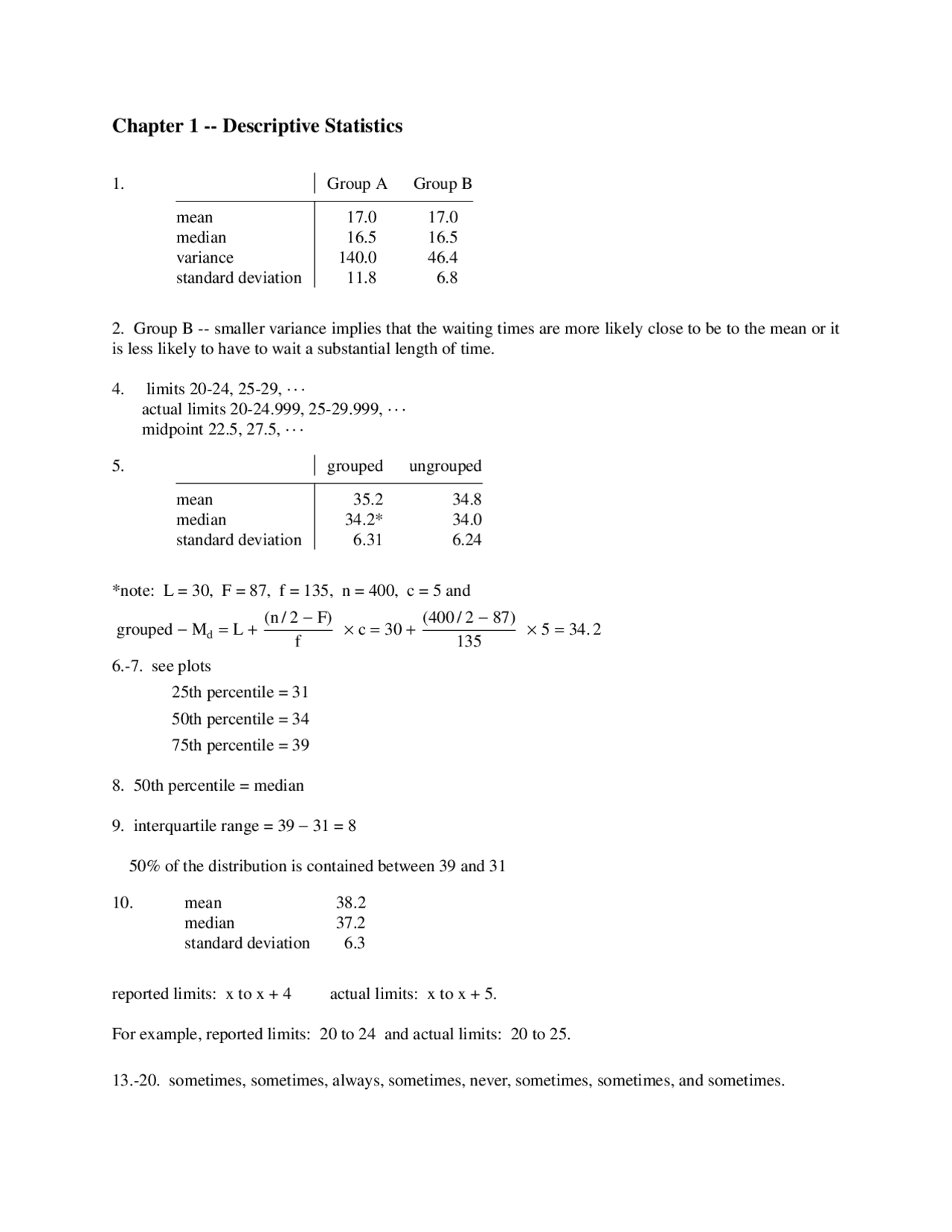 20 Solved Questions on the Descriptive Statistics - Homework | PB HLTH ...
