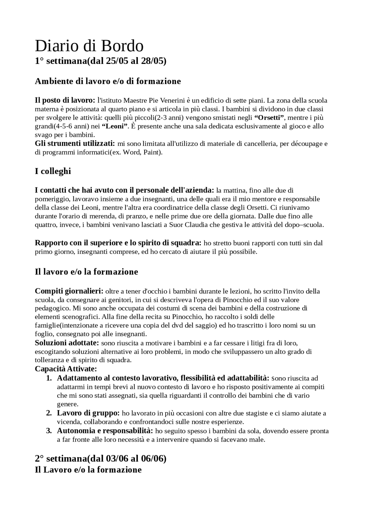 Diario di bordo(1) Docsity Diario di bordo(1) Docsity