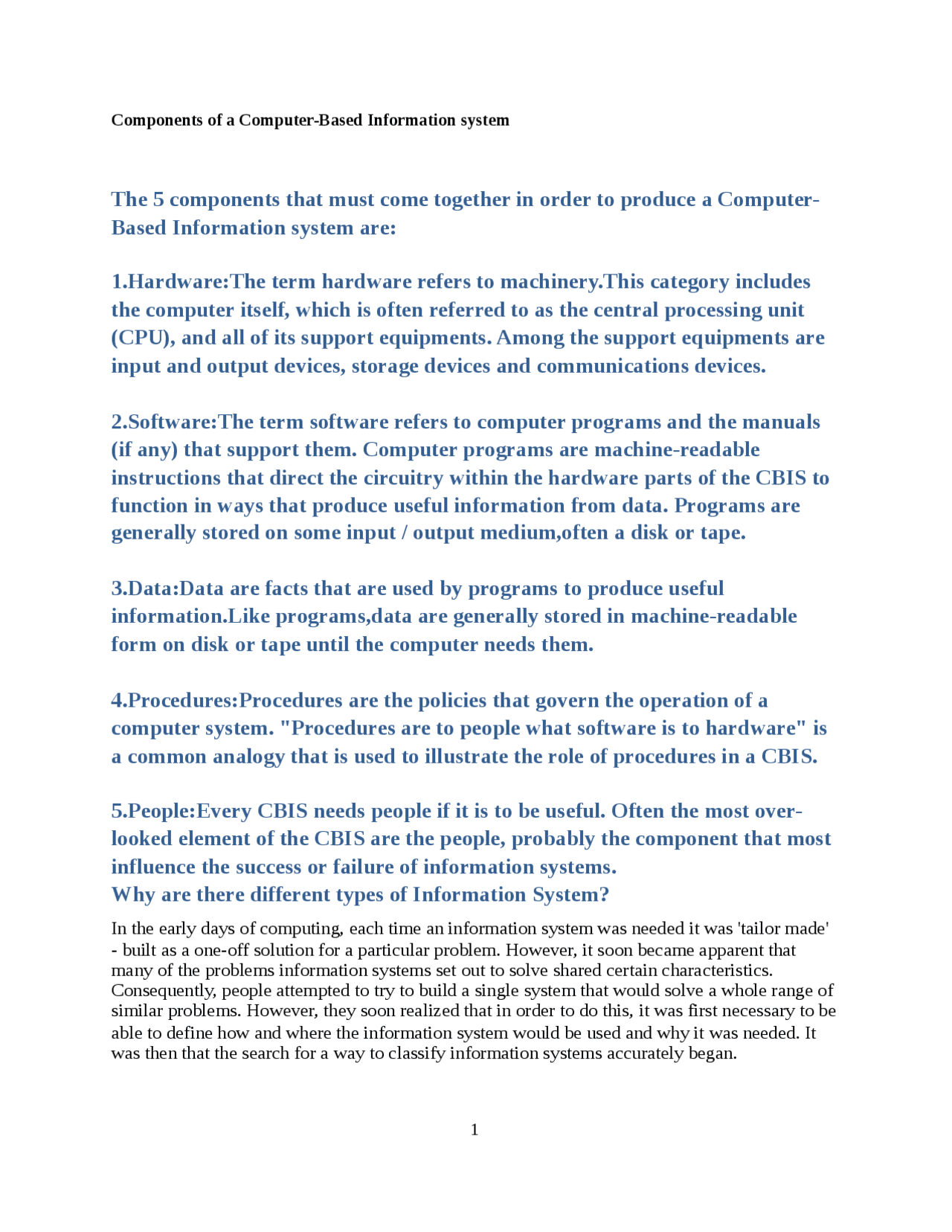 Components of a computersBased Information System Docsity