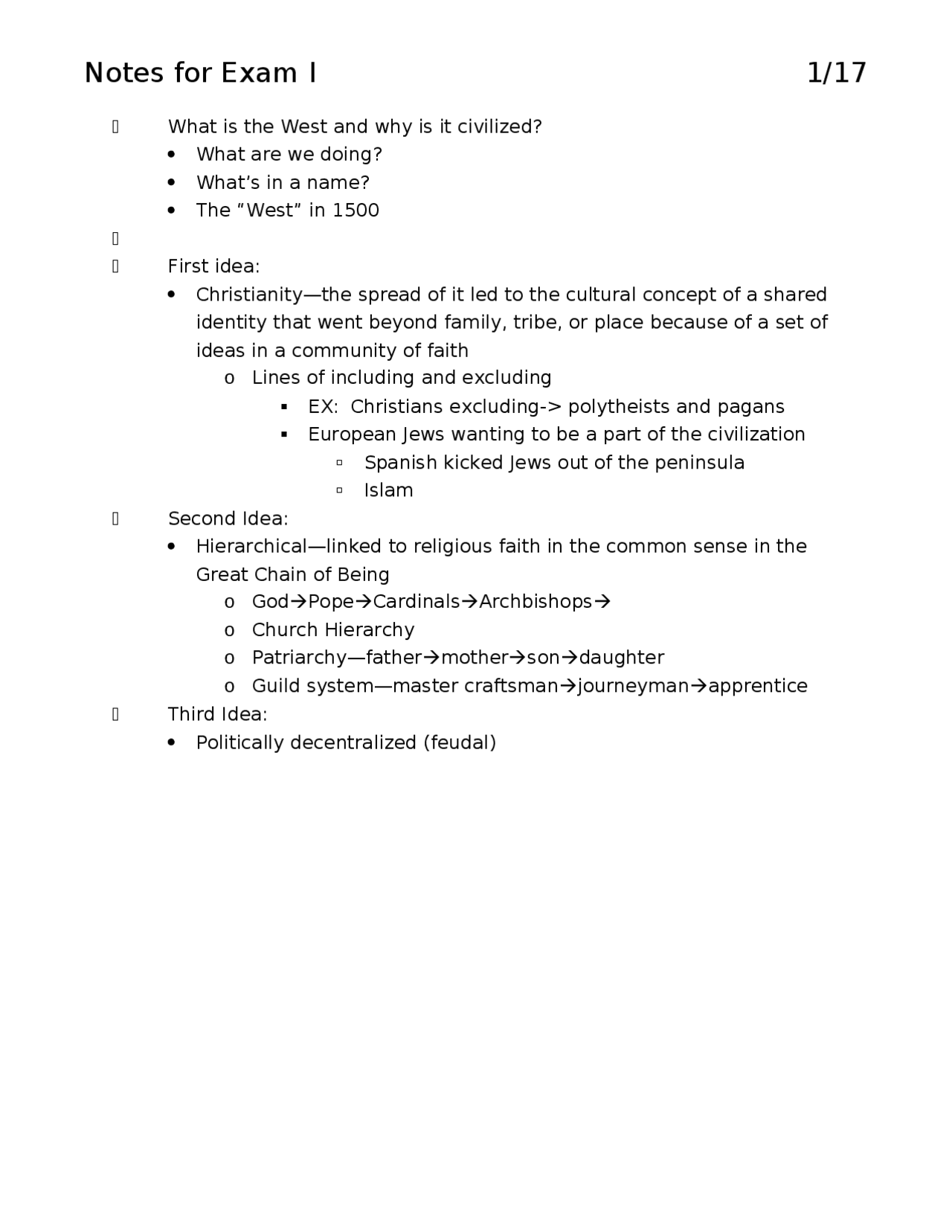 Study Guide for Exam 1 - History of Western Civilization | HIST 1003 ...