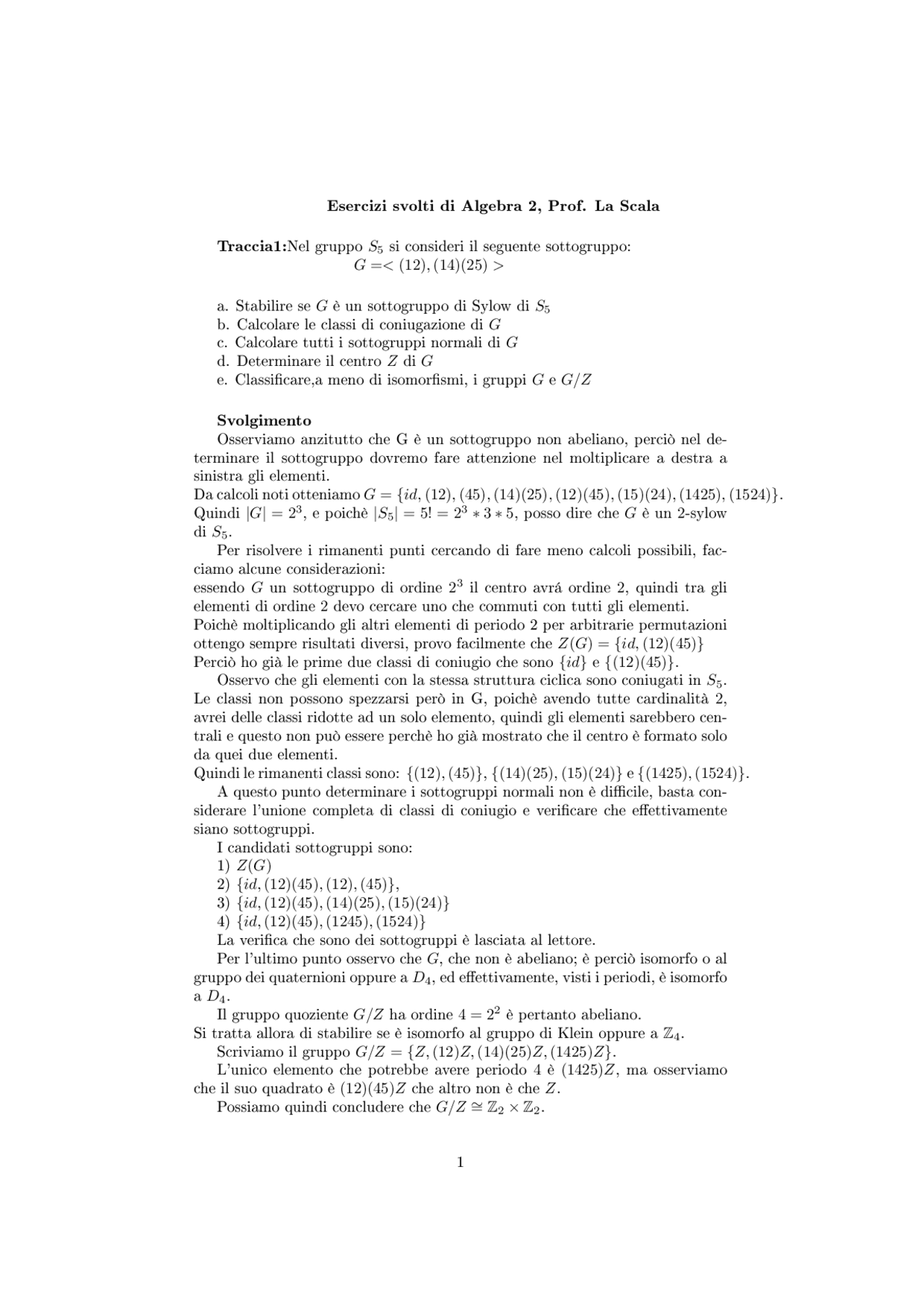 Esercizi sui gruppi algebra2 - Docsity