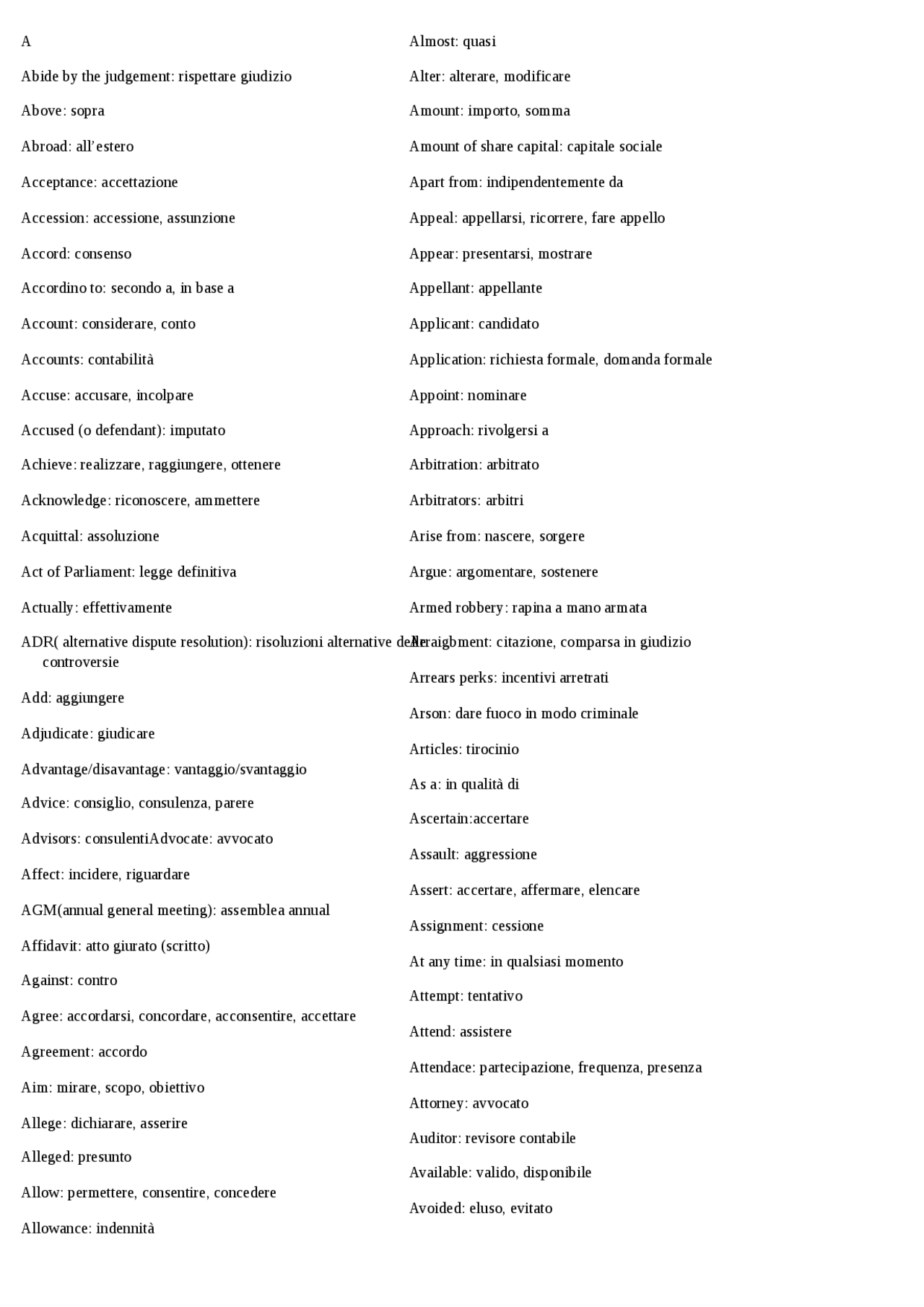 Vocaboli inglese giuridico Docsity