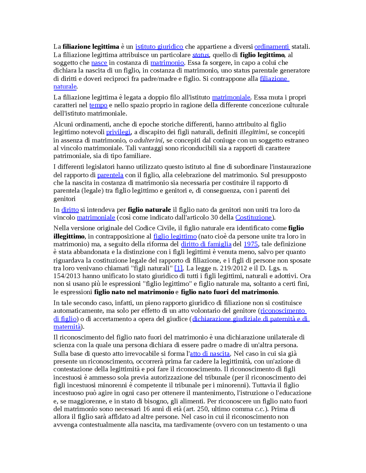 Filiazione, naturale o legittima Docsity