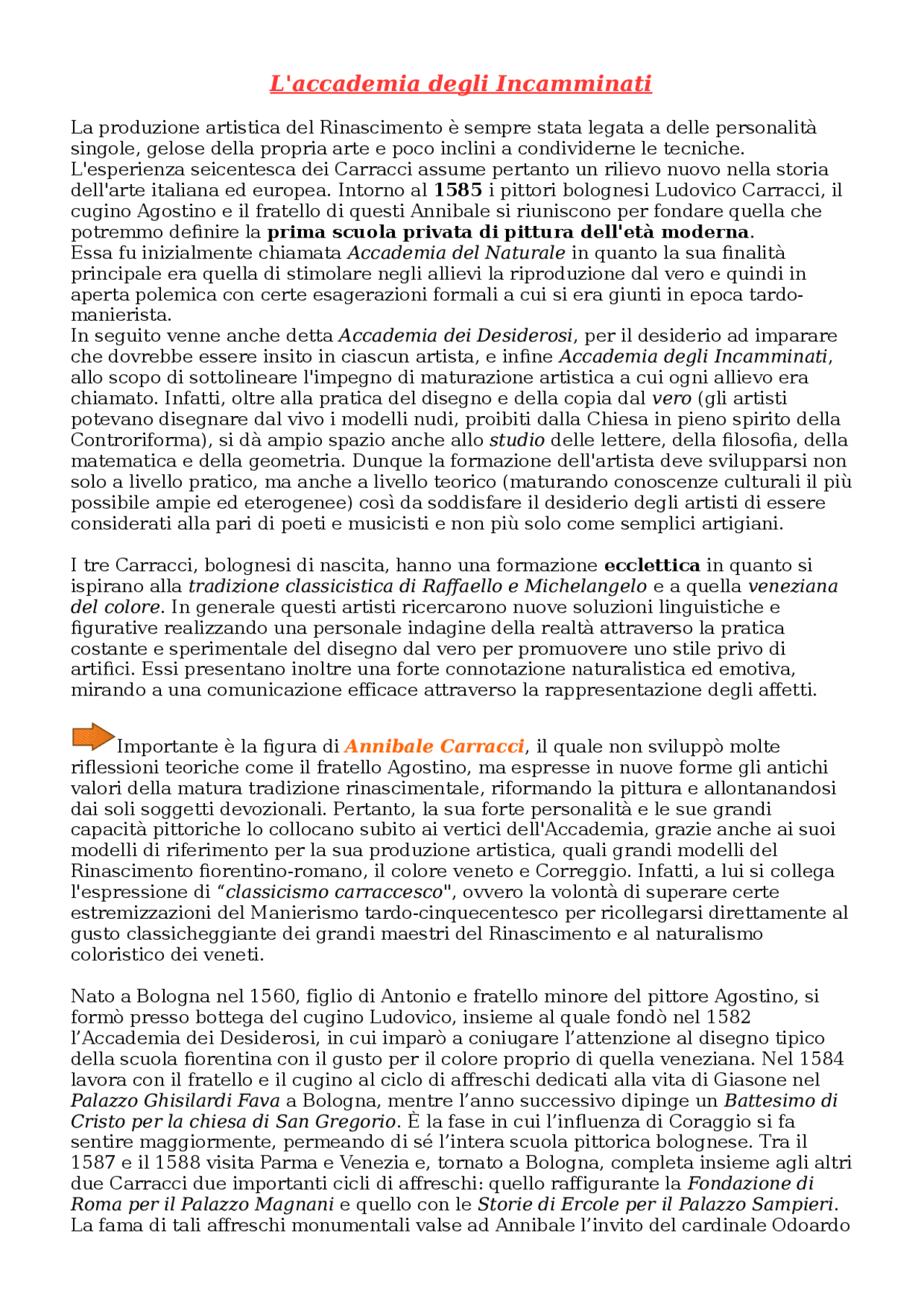 Accademia degli incamminati Docsity