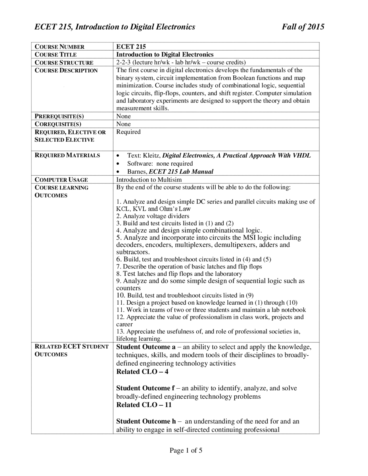 Digital Electronics Syllabus.pdf Digital electronic syllabus | Study notes Digital & Analog Electronics ...