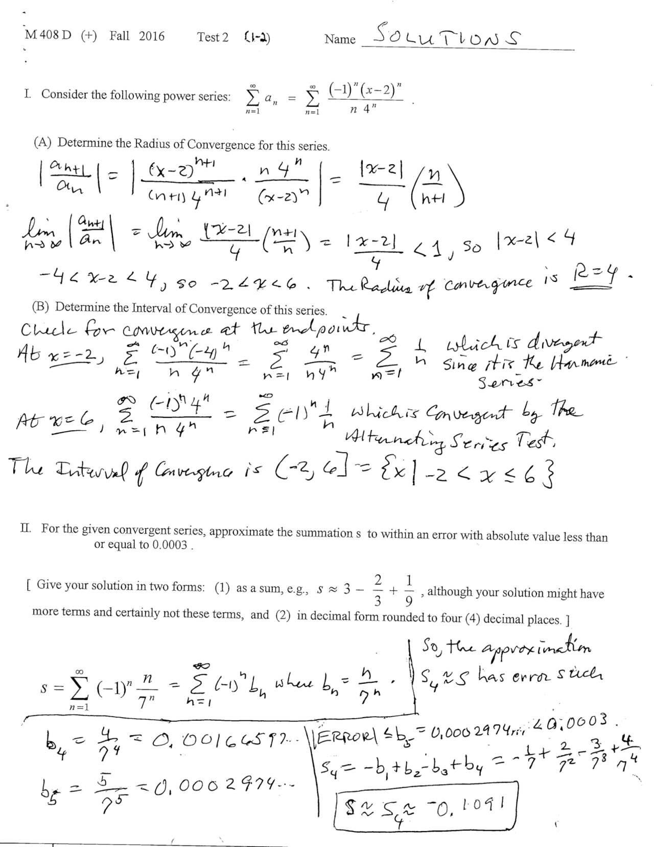 Test 2 Solutions | Sequences, Series and Multivariable Calculus | M ...