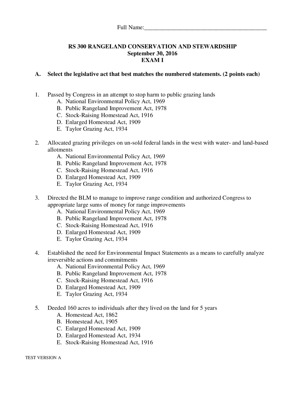 Multiple Choice Questions of Rangeland Conservation and Stewardship ...