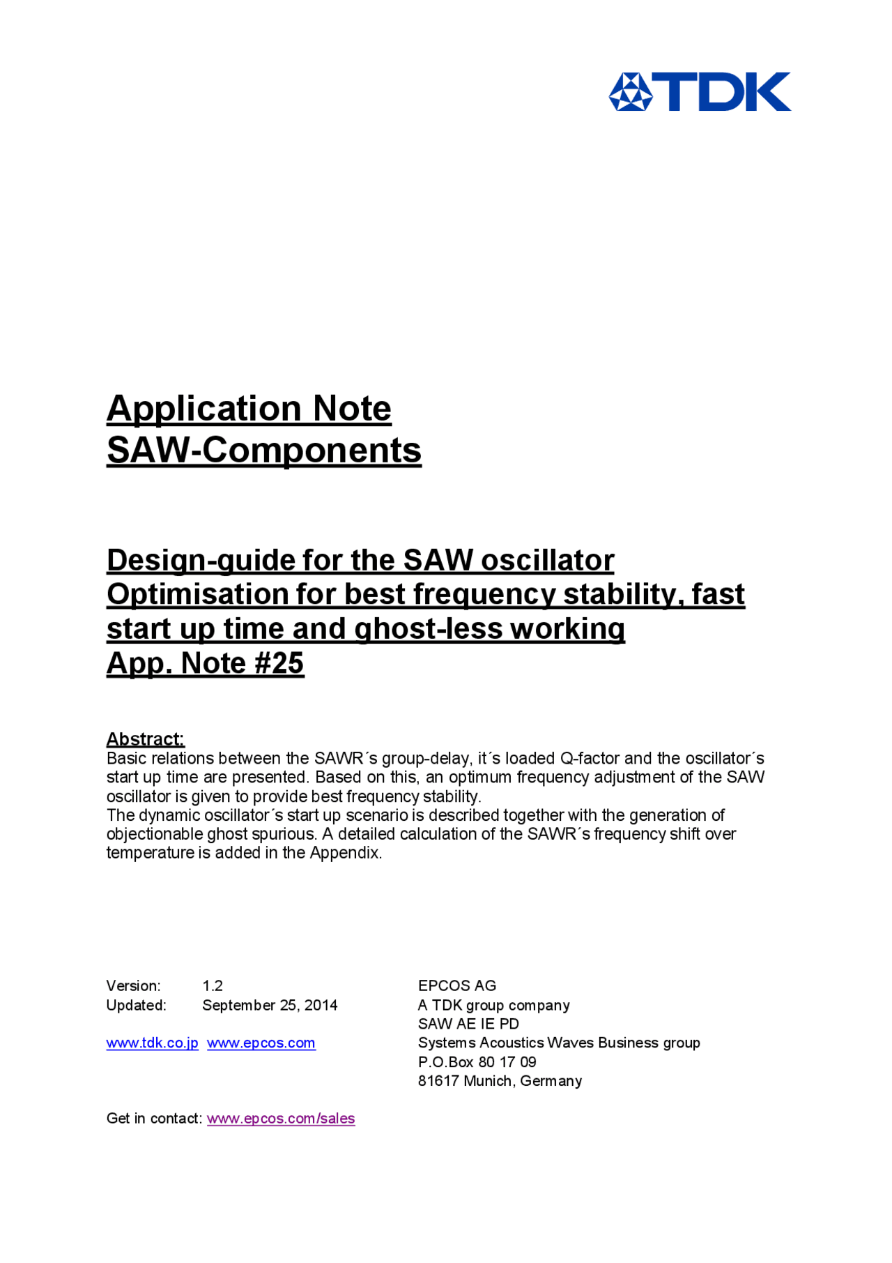 Application note of SAW | Lecture notes Embedded Wireless Sensors | Docsity