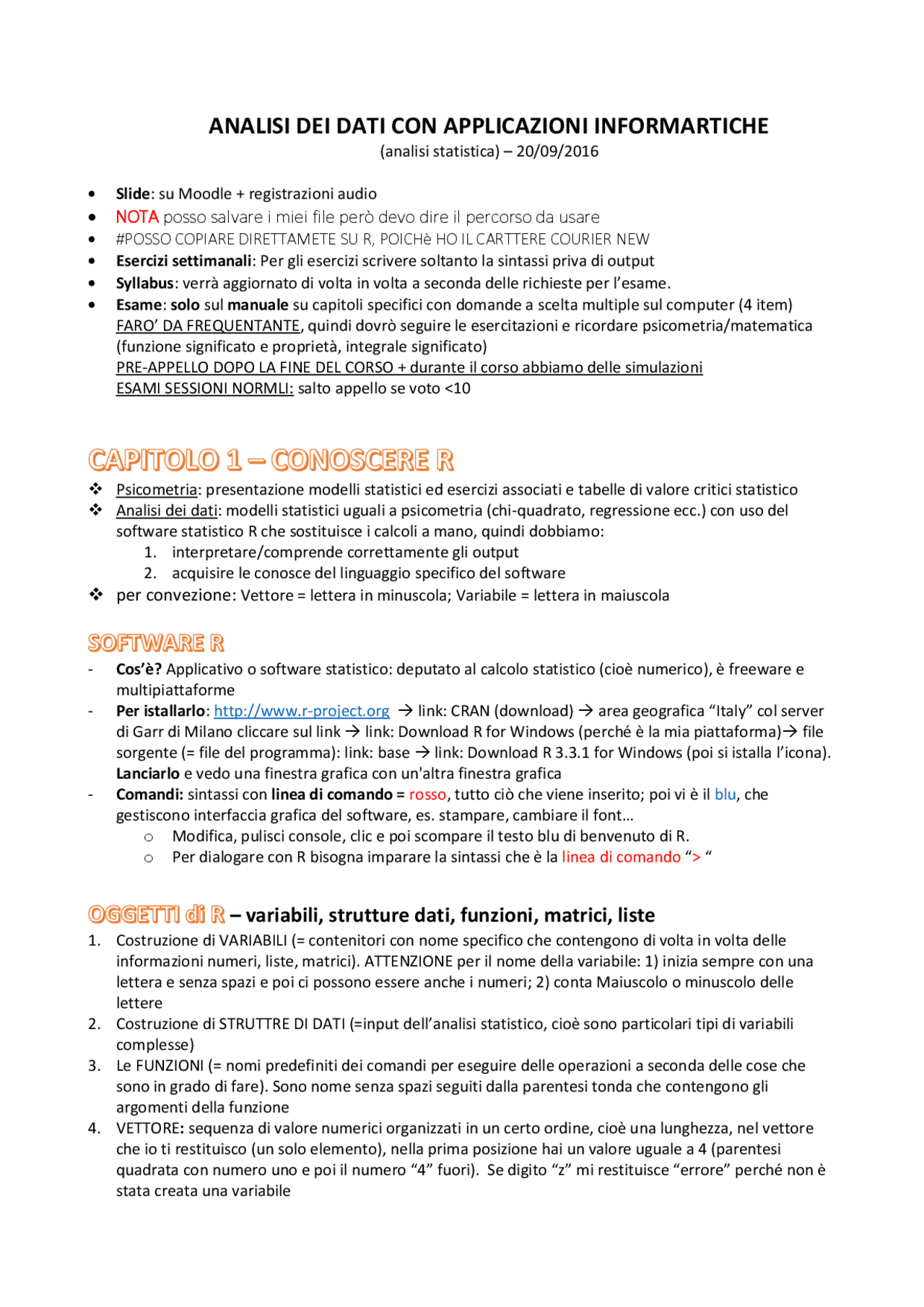 Programma R ANALISI DEI DATI con PROGRAMMA R - Docsity