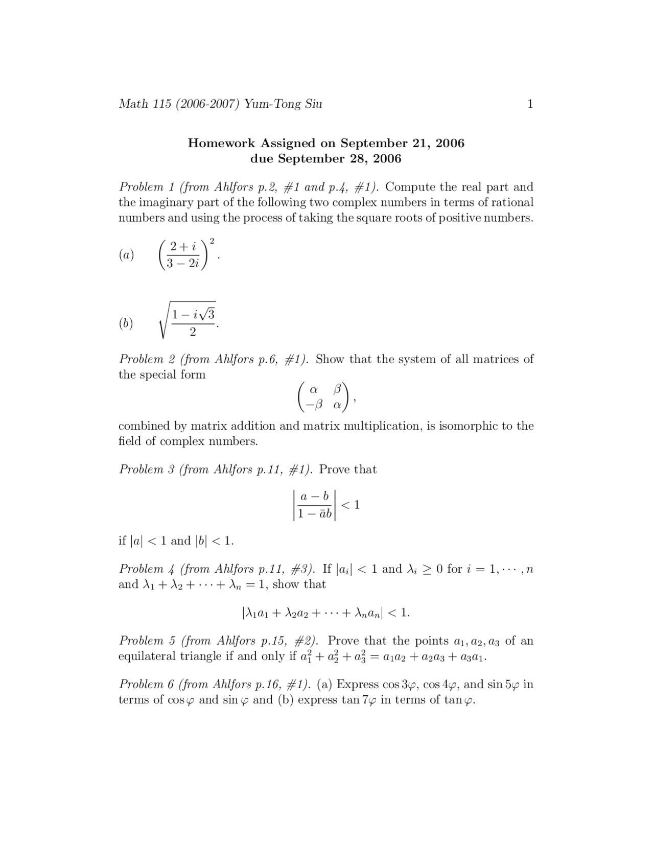 Math 115 Yum Tong-Siu - Docsity