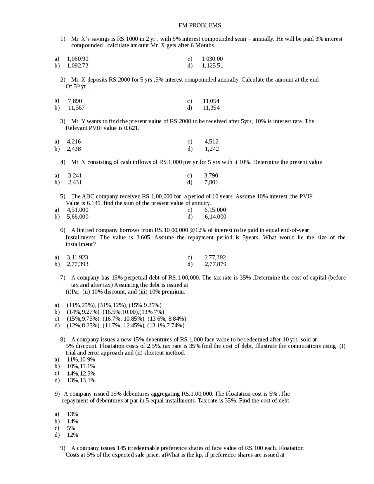 Financial Management Problem Example Financial Management problems | Exercises Financial Management | Docsity