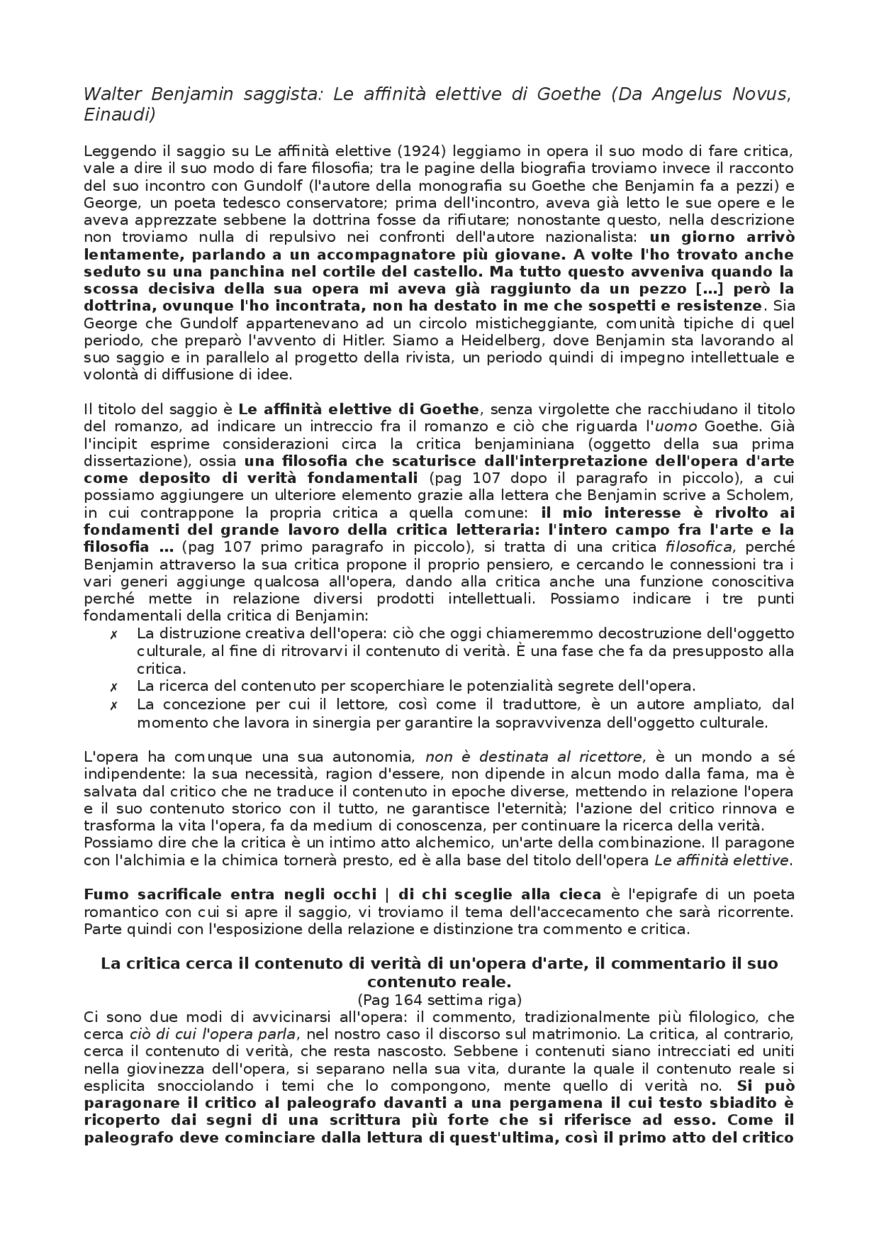 Le affinità elettive di Goethe - W. Benjamin - Docsity