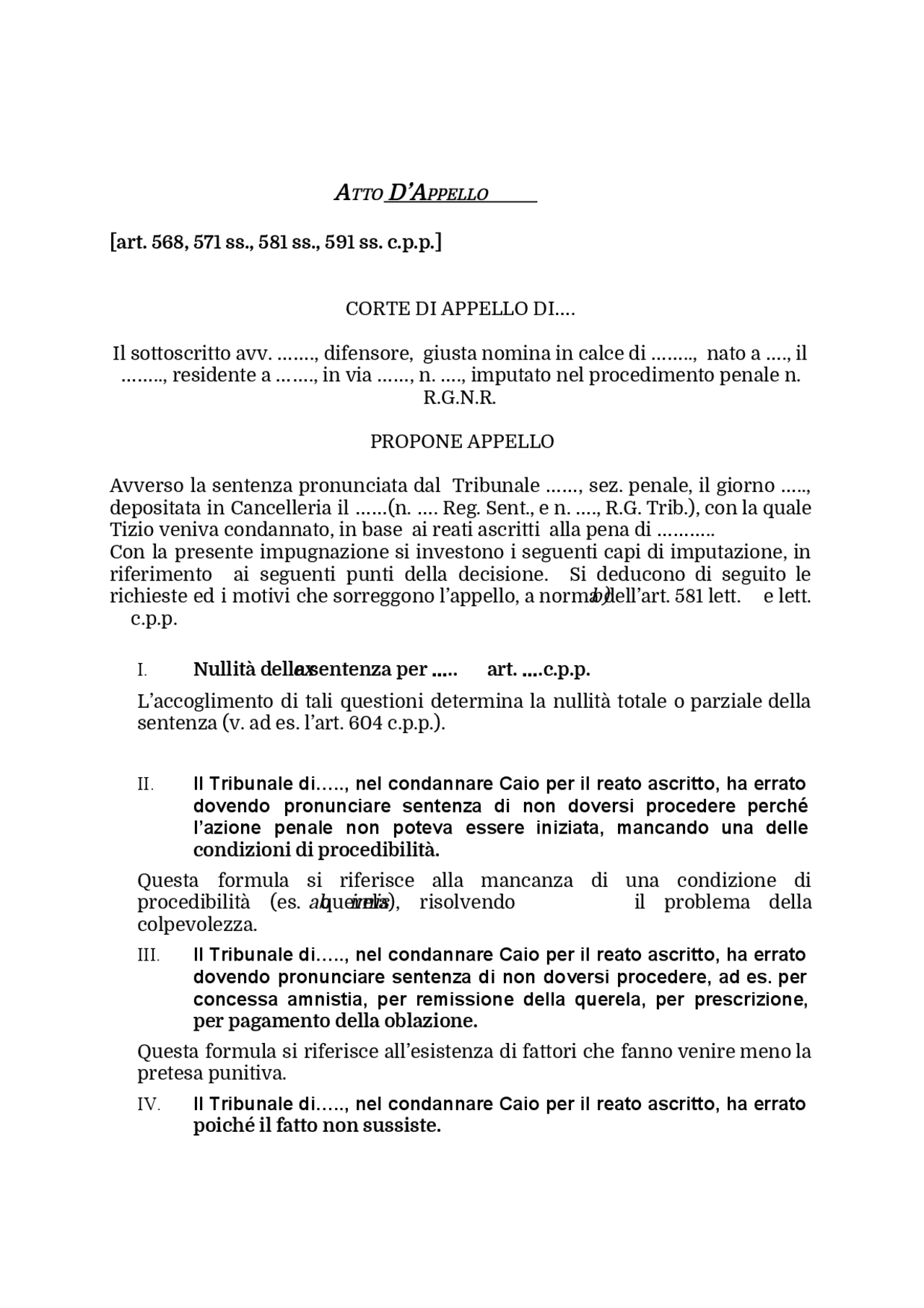 Atto di appello schema Docsity