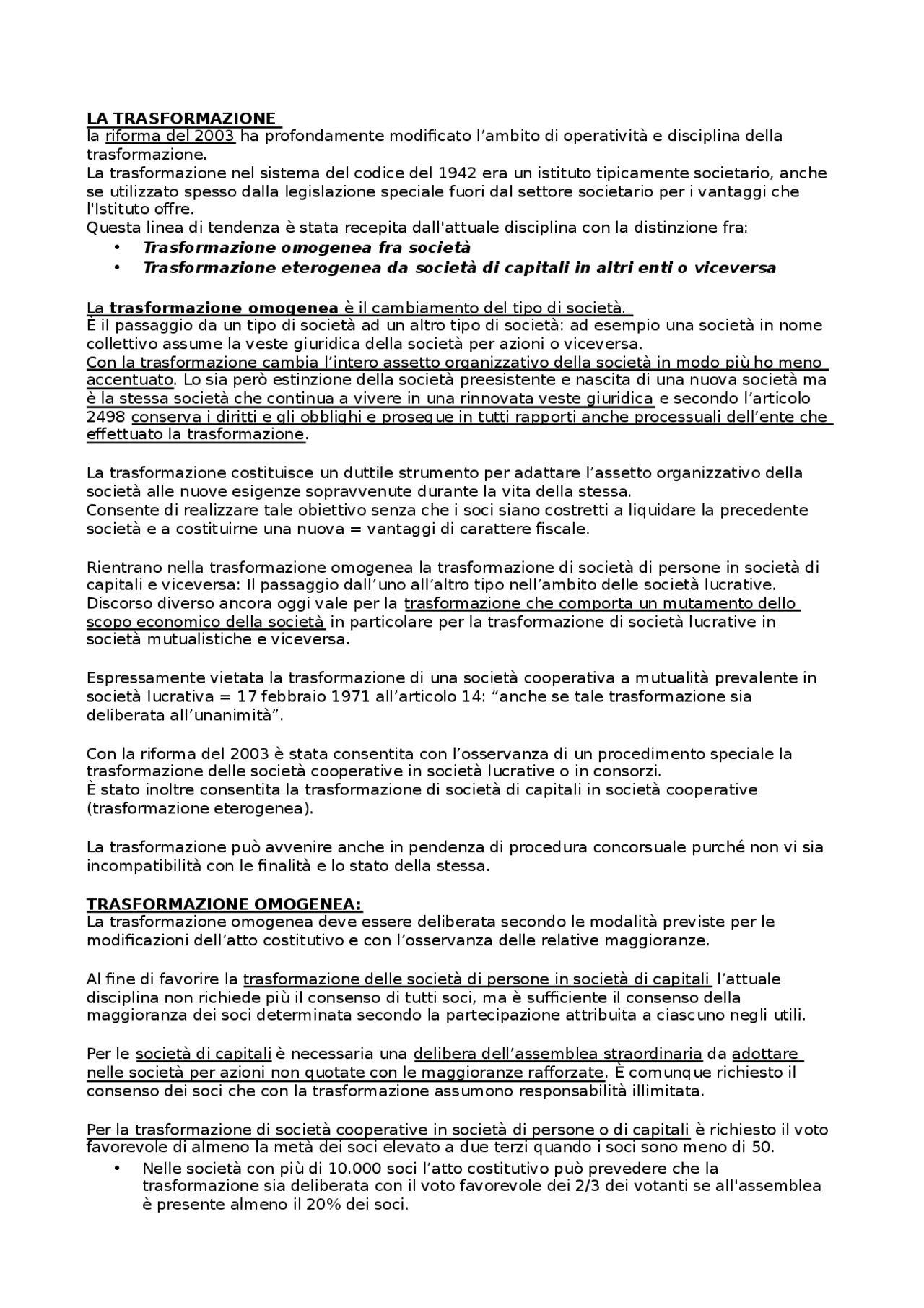 Trasformazione - fusione - scissione Campobasso | Sintesi del corso di  Diritto Commerciale