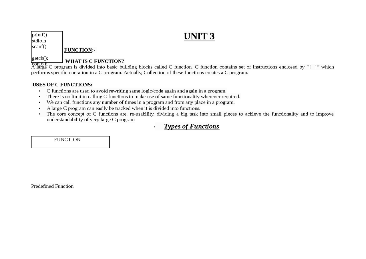 Precise notes on FUNCTIONS! - Docsity