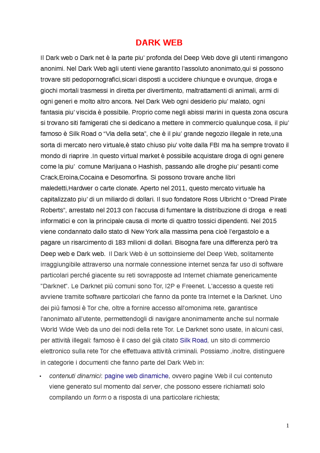 Il dark web e deep web | Appunti di Elementi di Informatica | Docsity