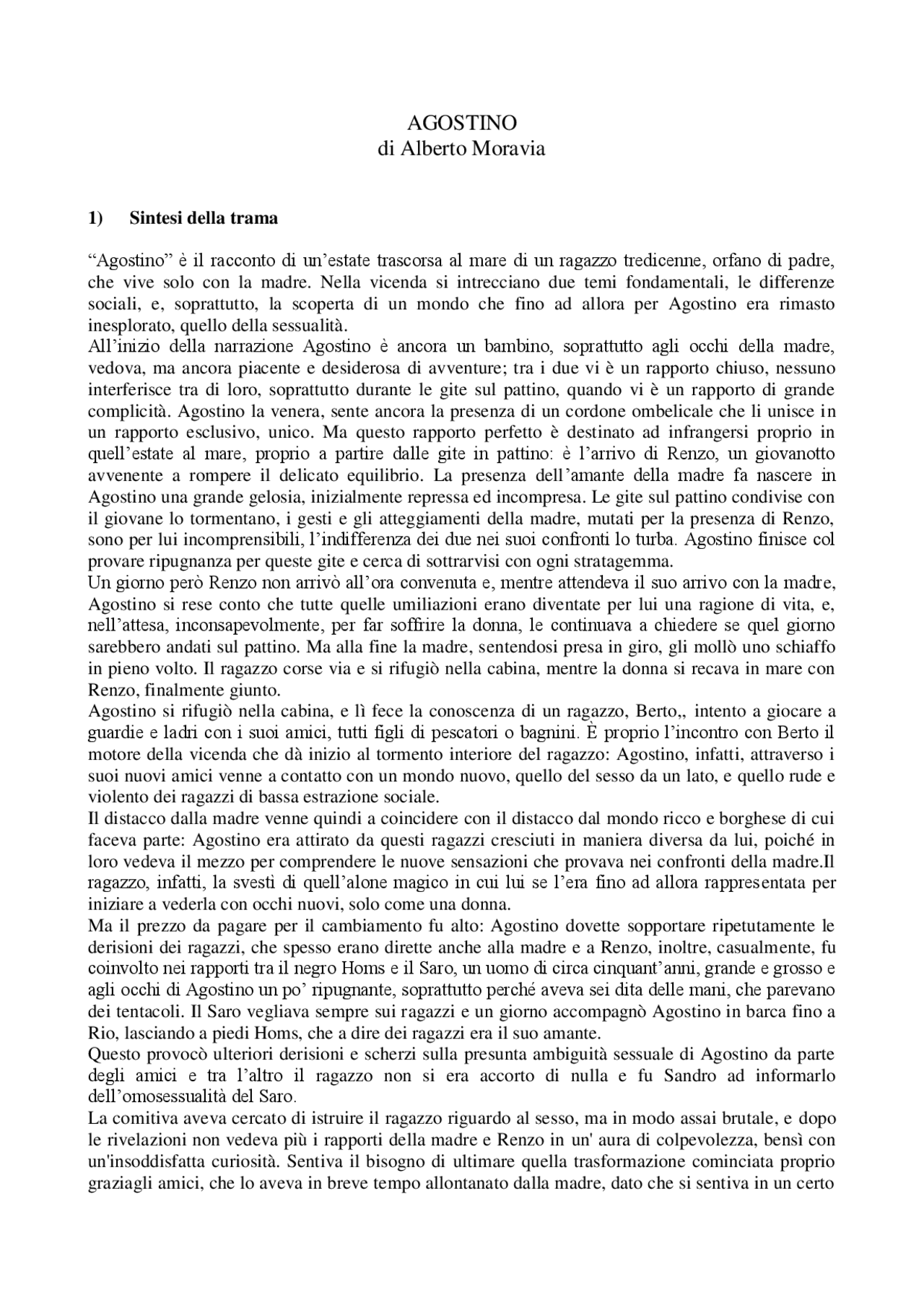 Agostino Alberto Moravia Docsity