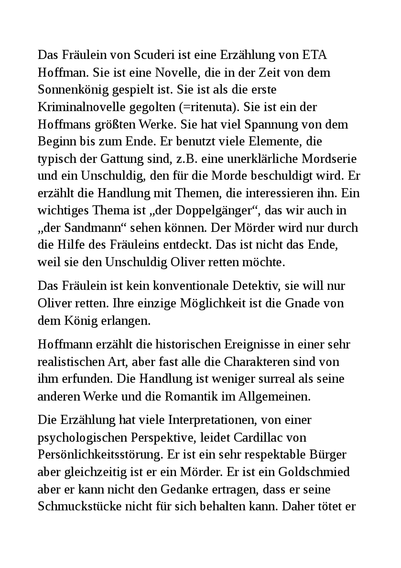 Fräulein Von Scuderi Zusammenfassung Das Fraulein von Scuderi - Docsity