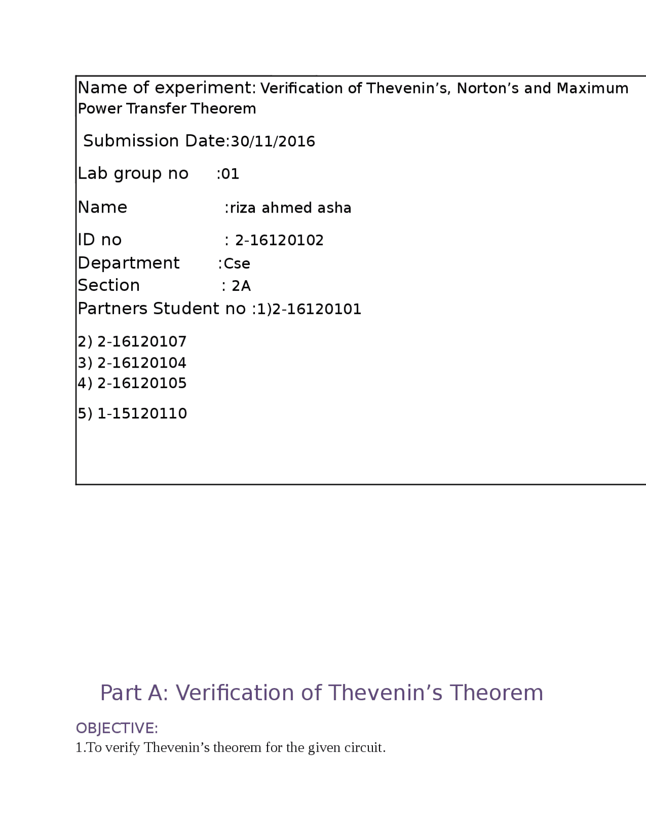 Verification of Thevenin’s, Norton’s and Maximum Power Transfer Theorem ...