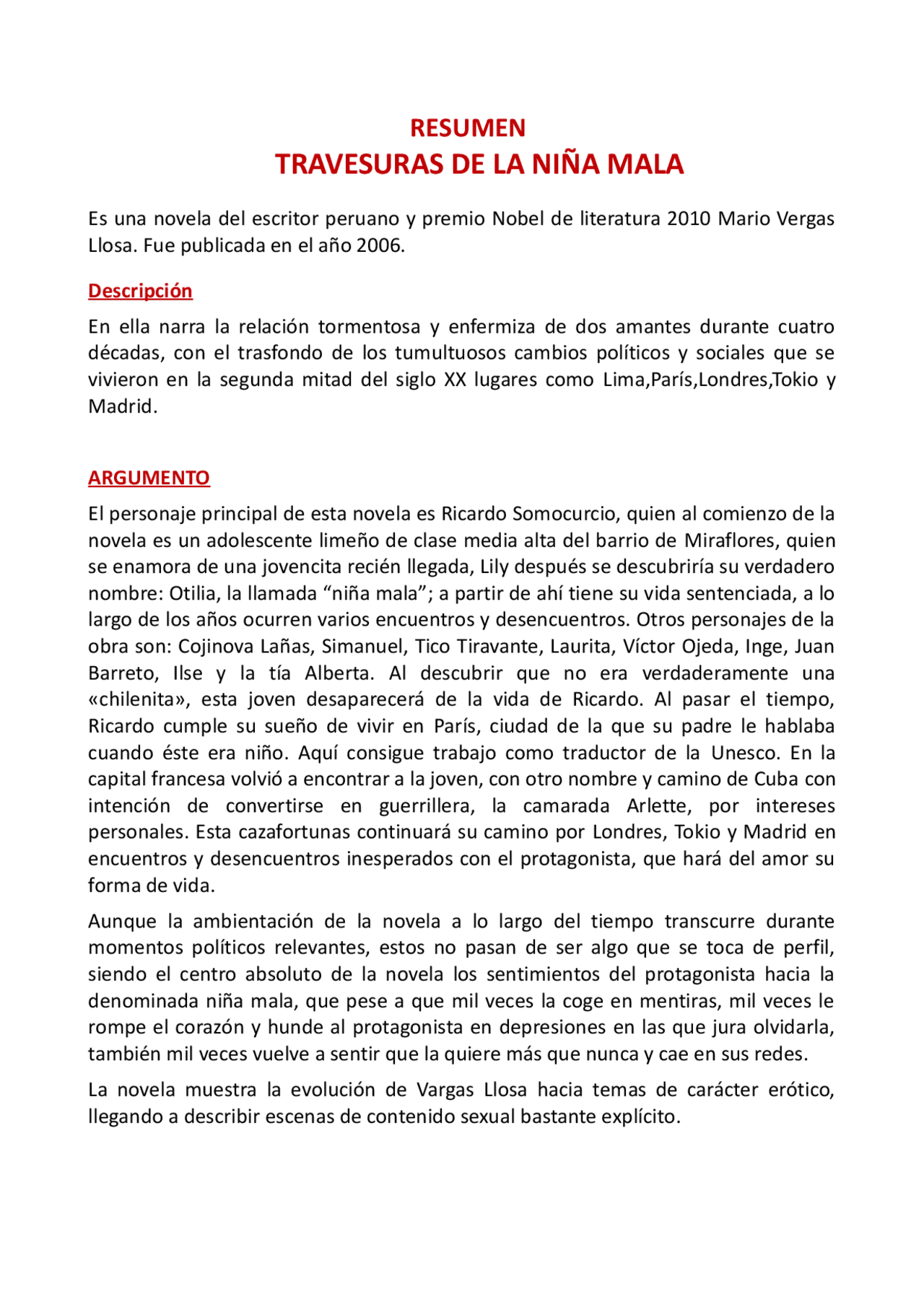 Travesuras De La Nina Mala Docsity