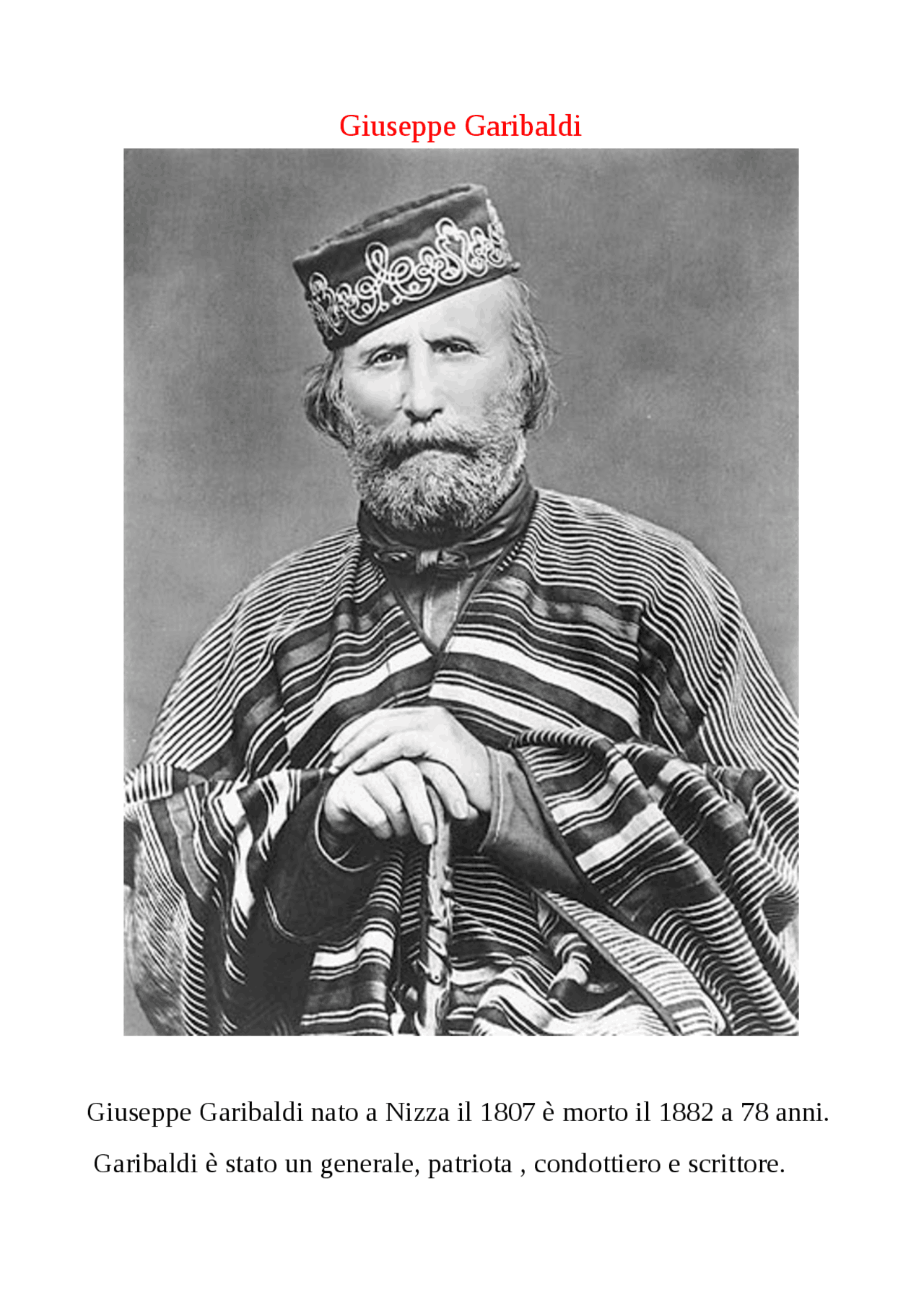 Giuseppe Garibaldi, vita. - Docsity