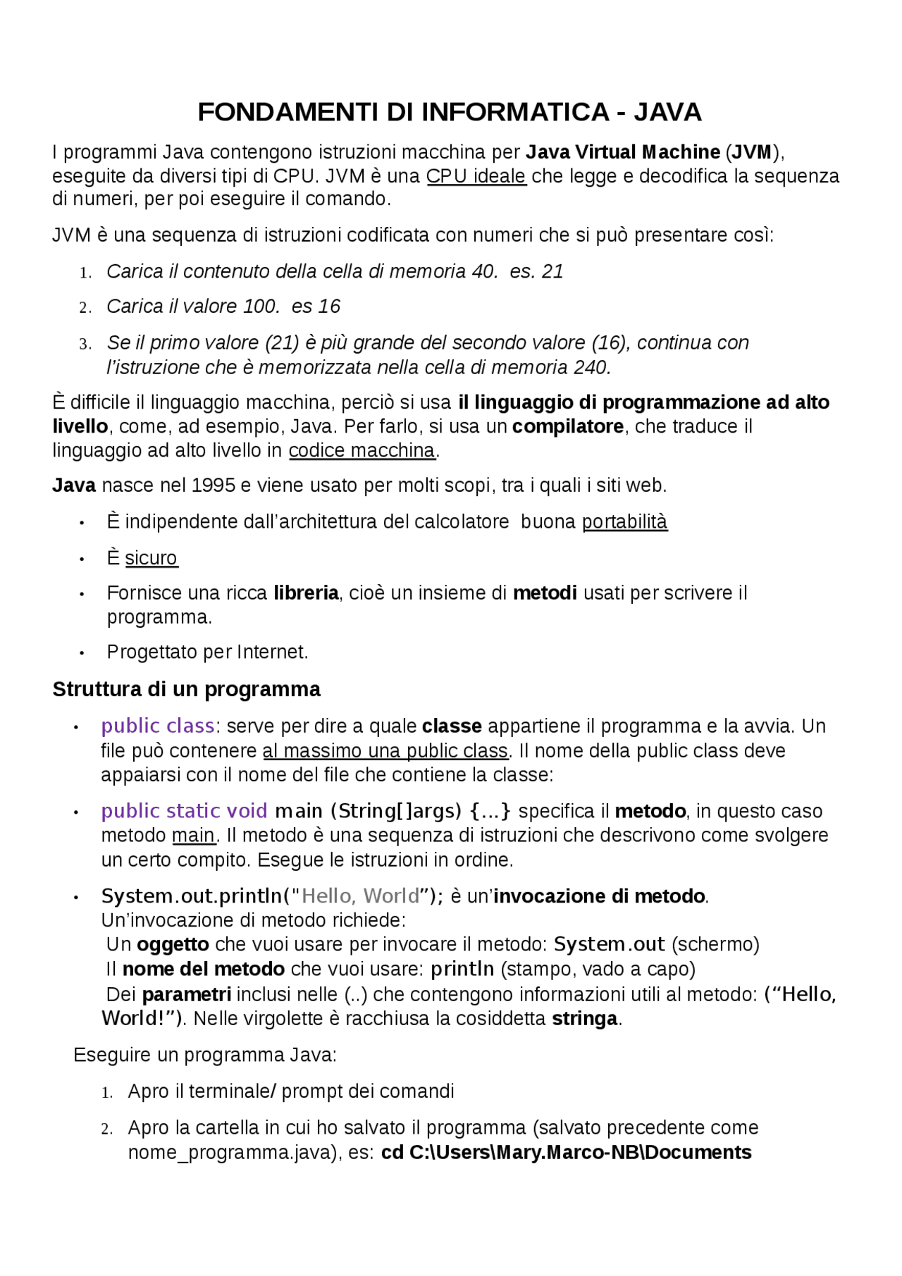 Fondamenti di informatica - java (Pini) | Appunti di Fondamenti di ...