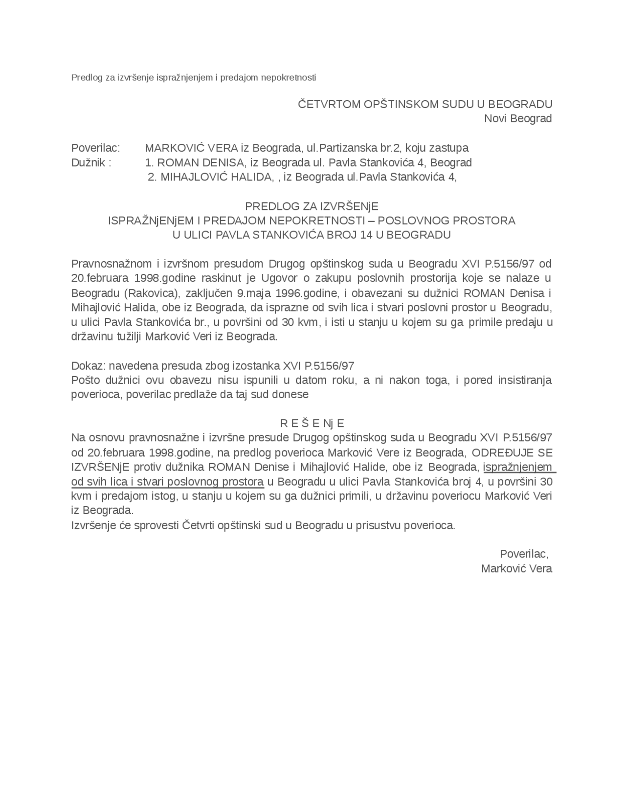 Predlog za izvrsenje popisom i prodajom | Skripte' predlog Ekonomija ...