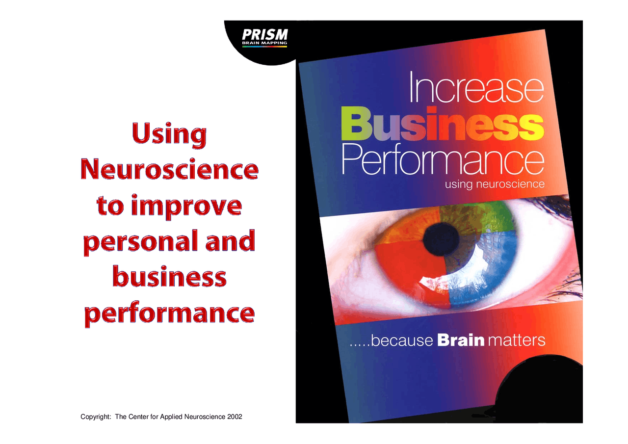 PRISM BRAIN MAPING Prism relies on research from neuroscience relate to  work performance. | Study notes Cognitive Neuroscience | Docsity