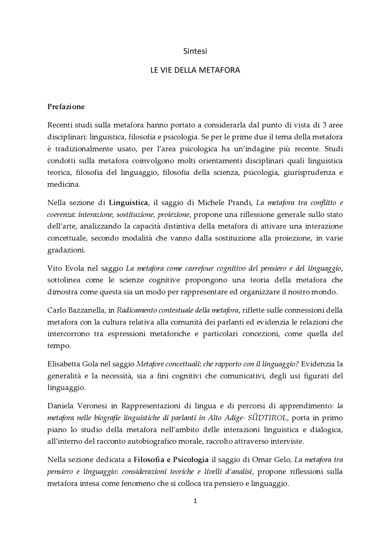 Le vie della metafora Docsity