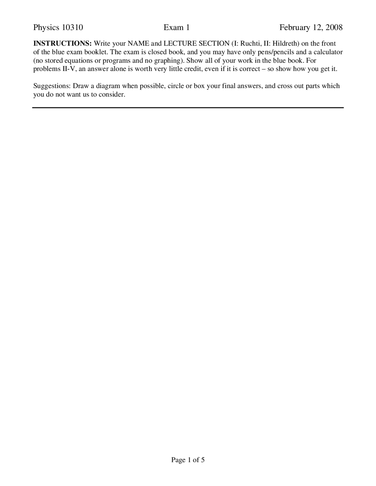 Questions on General Physics I - Examination 1 | PHYS 10310 | Exams ...