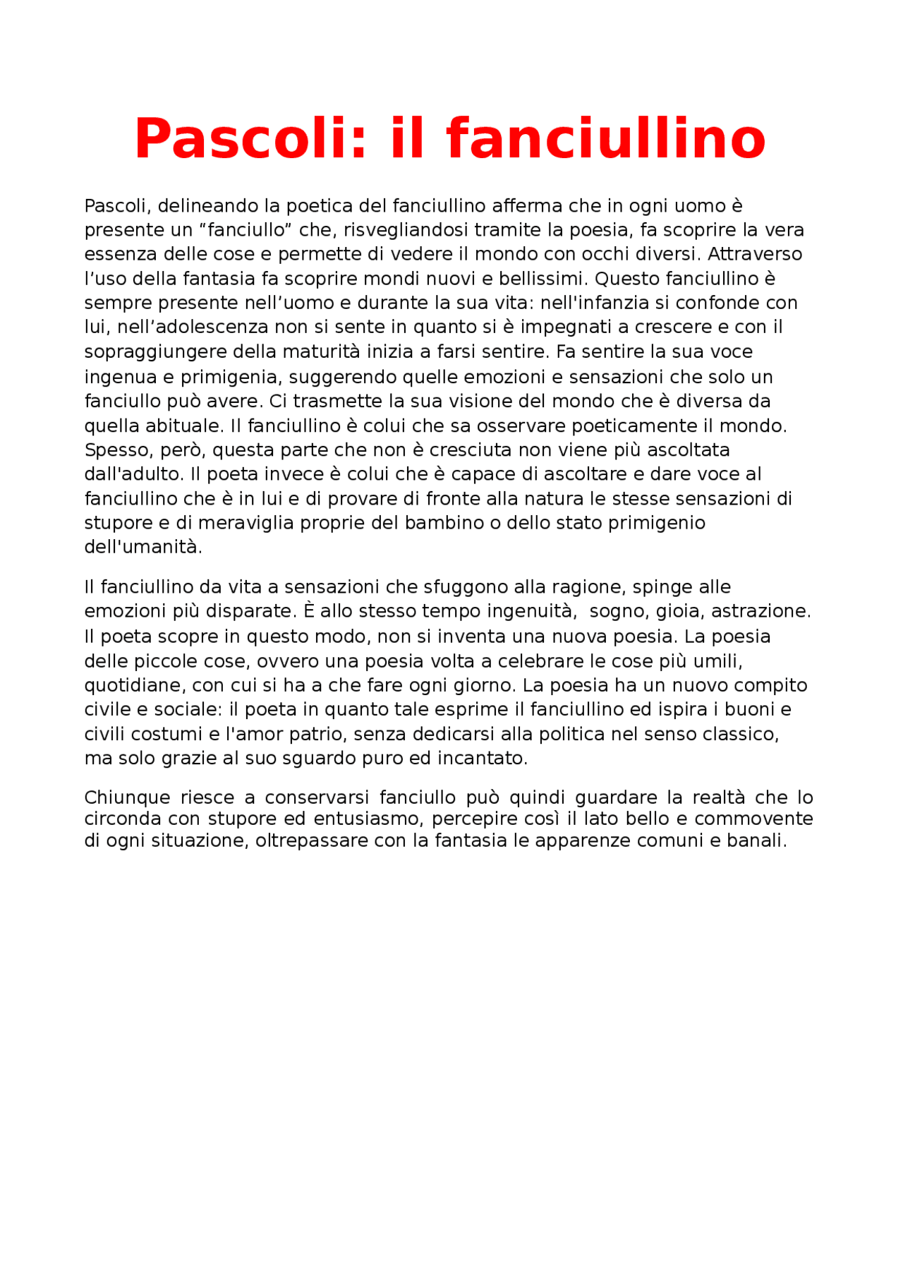 Pascoli, IL FANCIULLINO Docsity Pascoli, IL FANCIULLINO Docsity