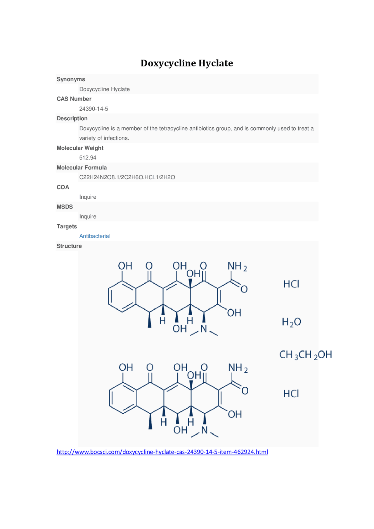 Doxycycline hyclate inhibitor - Docsity