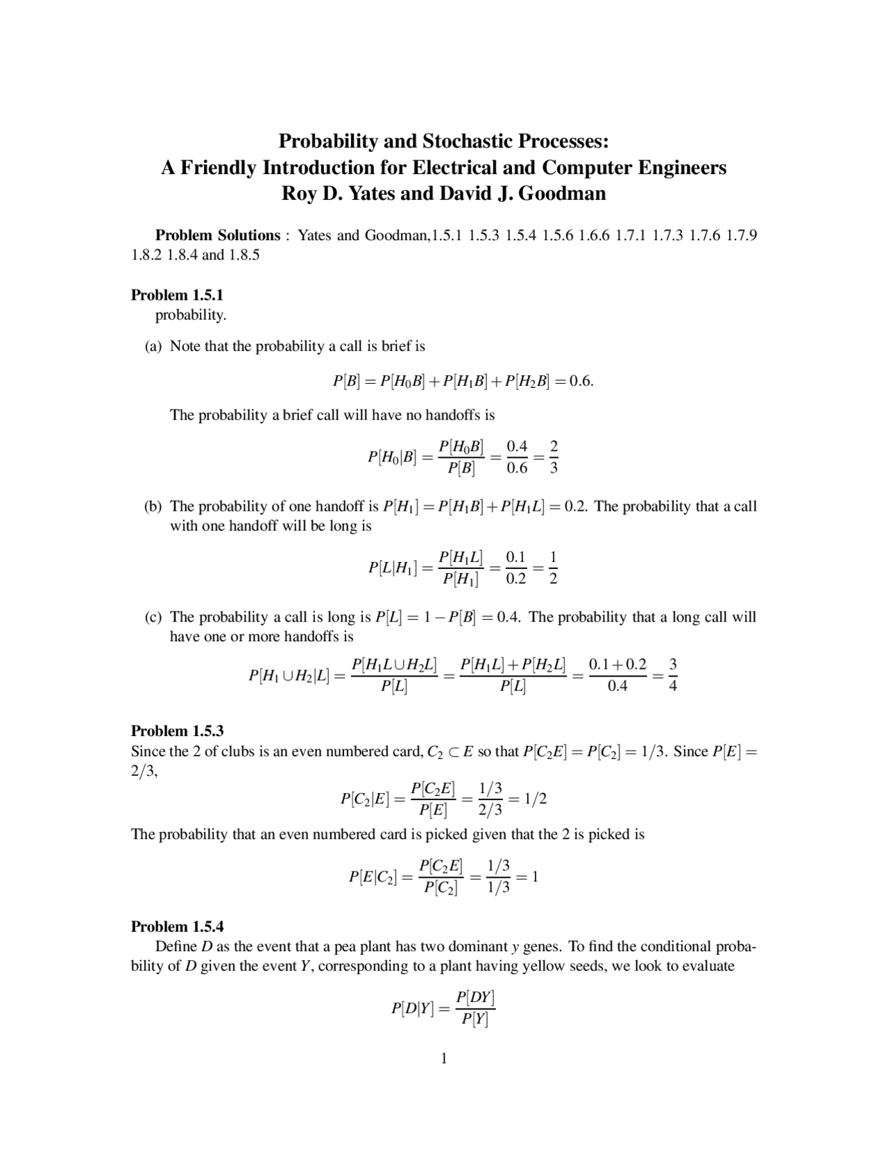 Probability and stochastic processes by yates - Docsity
