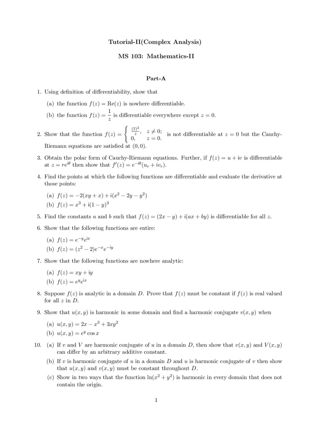 Questions on Complex Analysis - Docsity